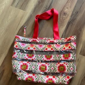 Vera Bradley Floral beach/Tote Bag with Red Handles